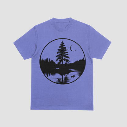 crescent moon and lake silhouette svg