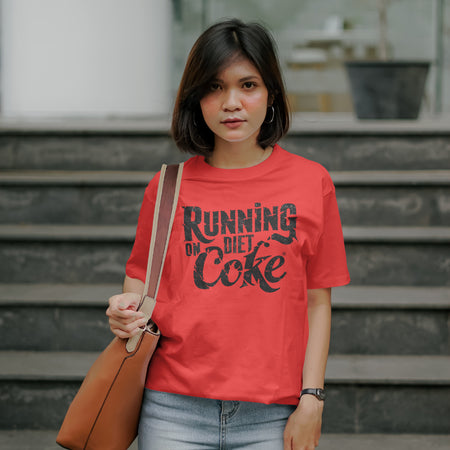 "Edgy punk-style typography 'Running on Diet Coke' for alternative fashion."