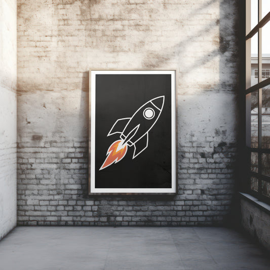 Space rocket PNG with a white body and bright orange flames
