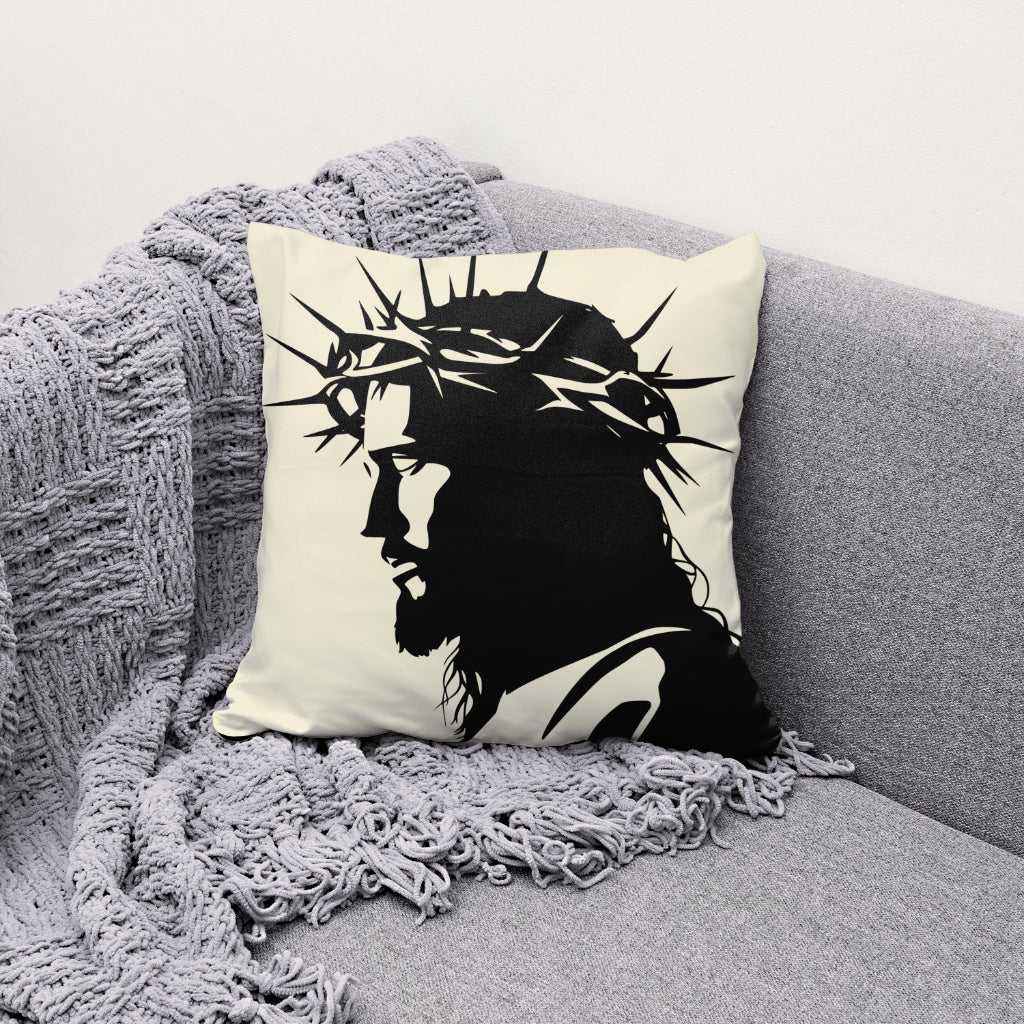 Side profile of Jesus Christ with flowing hair and beard
