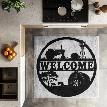 Farm Life Silhouette Welcome Sign PNG
