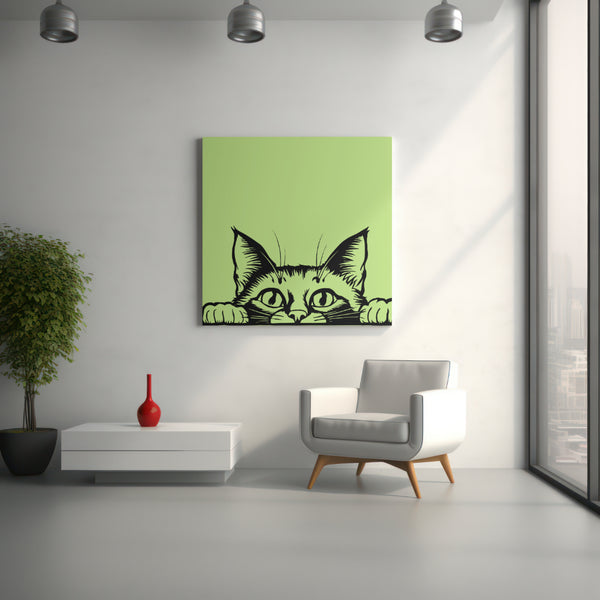 Black and White Cat Peeking Graphic PNG