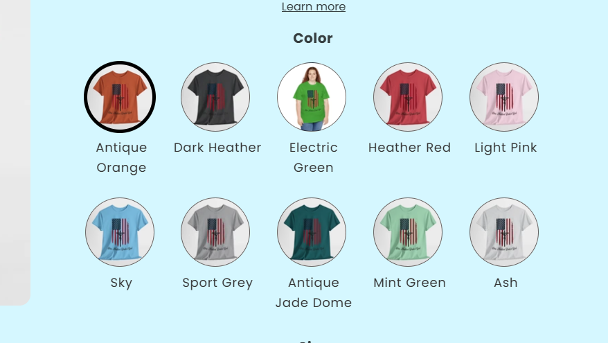desktop view of our custom color swatch code in action!
