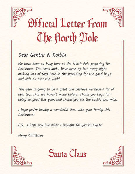 Personalized Santa Claus letter template for a magical Christmas experience.