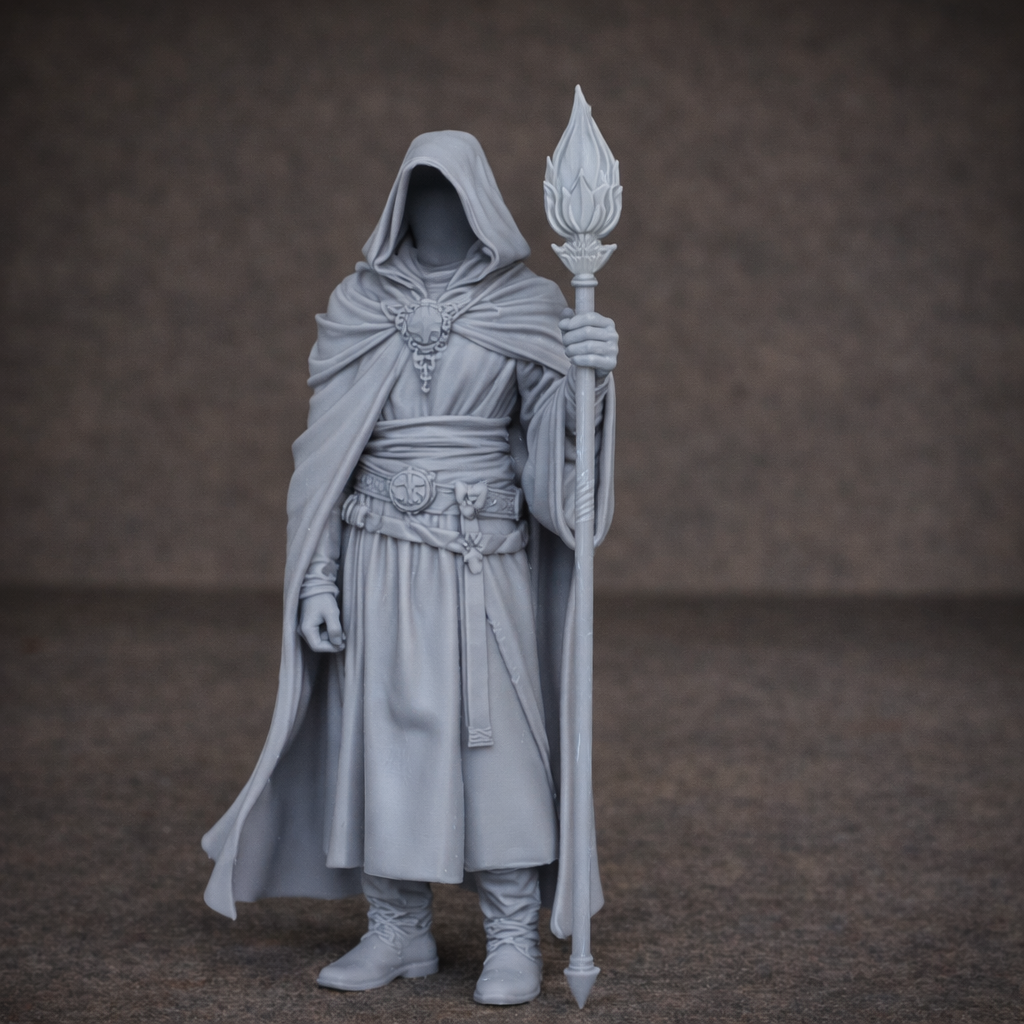 Fantasy Sorcerer Hero Miniature 3D Print – 28mm STL GLB OBJ