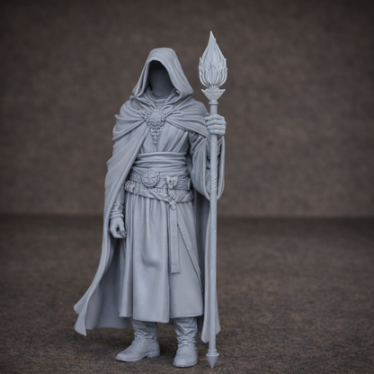 Fantasy Sorcerer Hero Miniature 3D Print – 28mm STL GLB OBJ