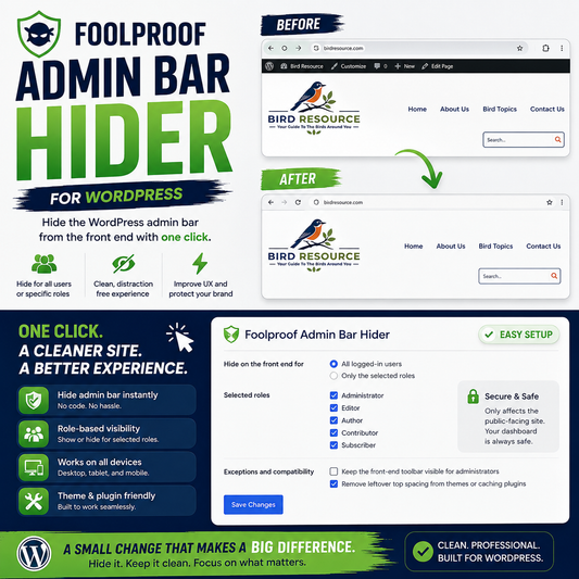 Foolproof Admin Bar Hider WordPress settings page
