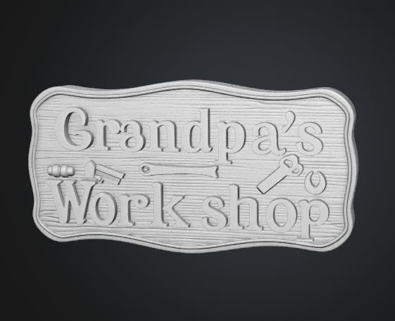 Grandpa's Workshop sign STL 3D model front view