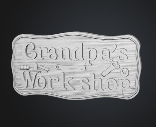Grandpa's Workshop sign STL 3D model front view