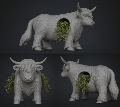 Highland Cow Planter 3D Model: STL GLB OBJ