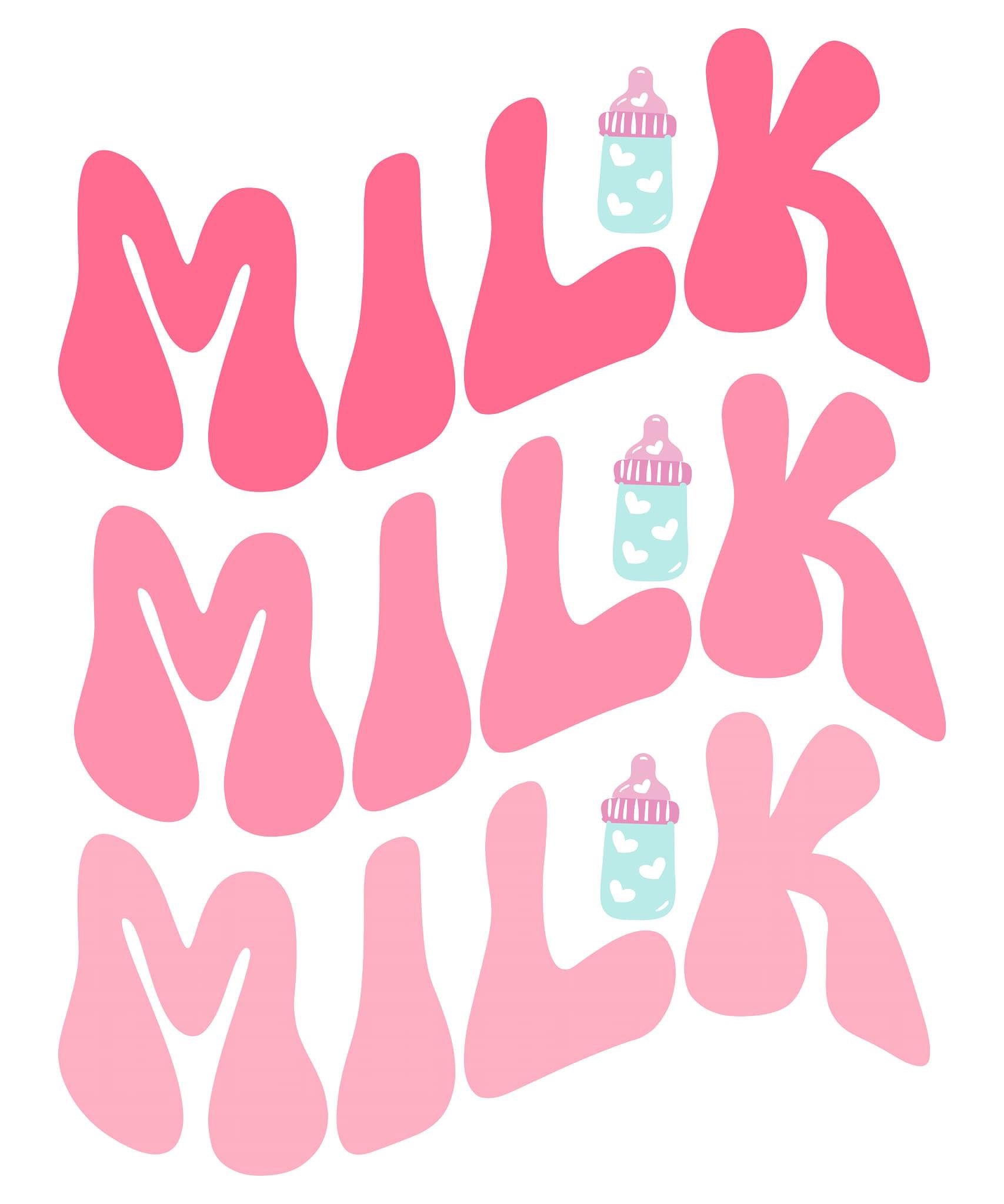 "MILK MILK MILK" baby onesie graphic design.