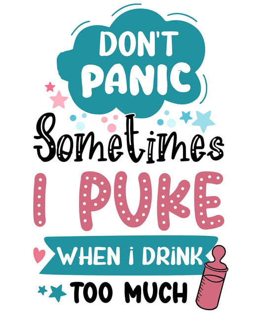 "Humorous baby graphic with puking quote and bottle illustration"