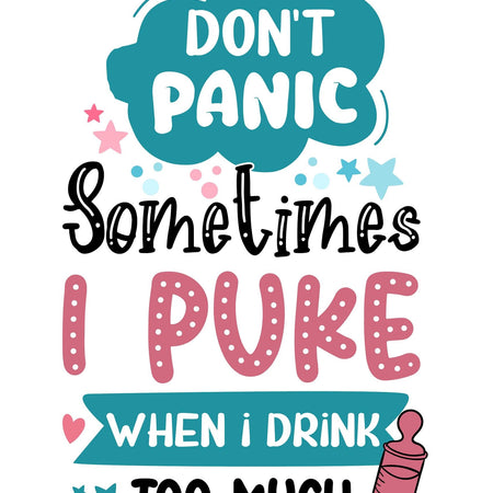 "Humorous baby graphic with puking quote and bottle illustration"