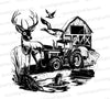 Country farm scene SVG with barn, tractor, pond, ducks, and deer for rustic-themed crafts