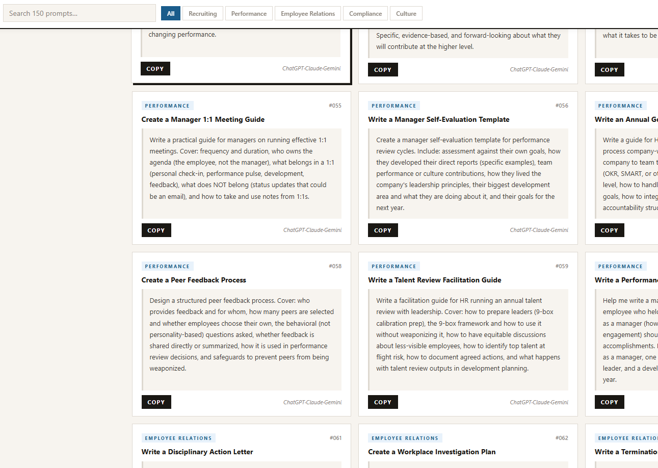 Interactive human resources prompt library