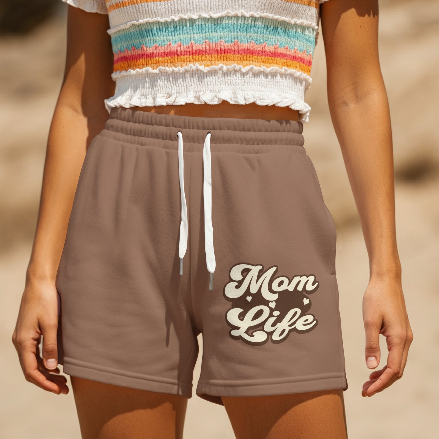 Cream and brown Mom Life PNG with heart accents