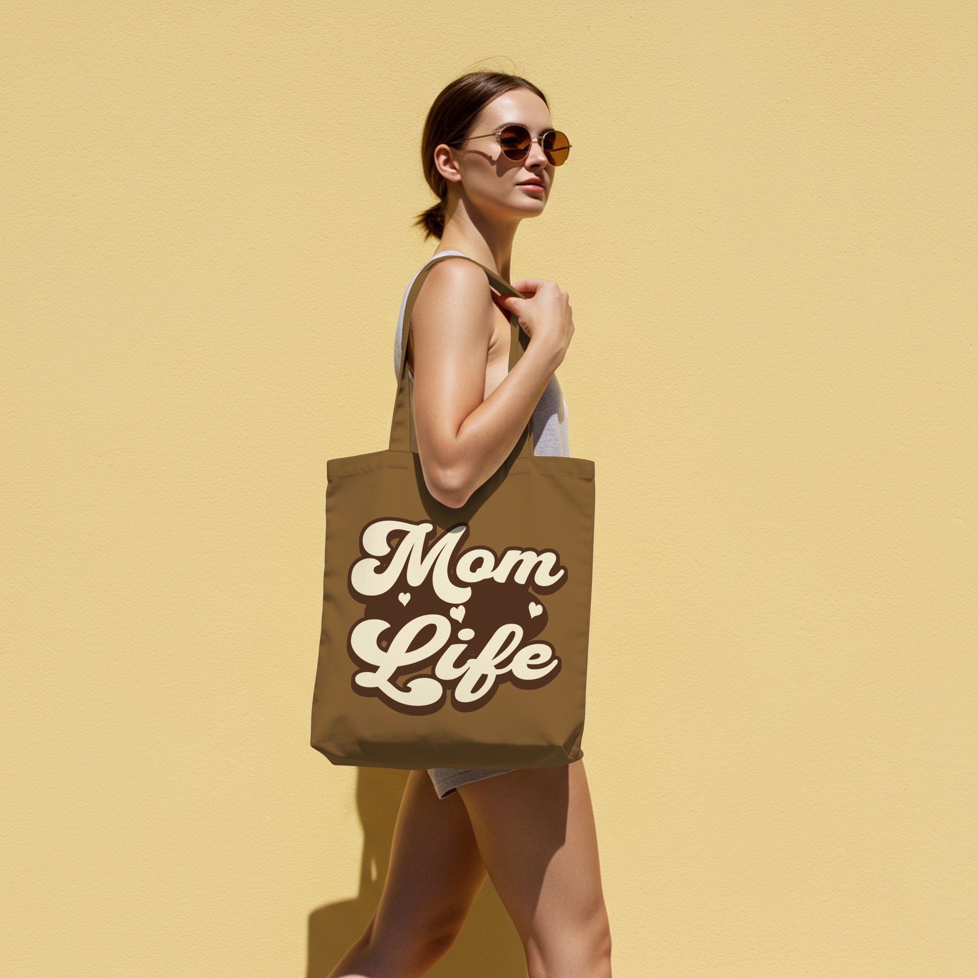 Mom Life shirt design with warm earthy tones