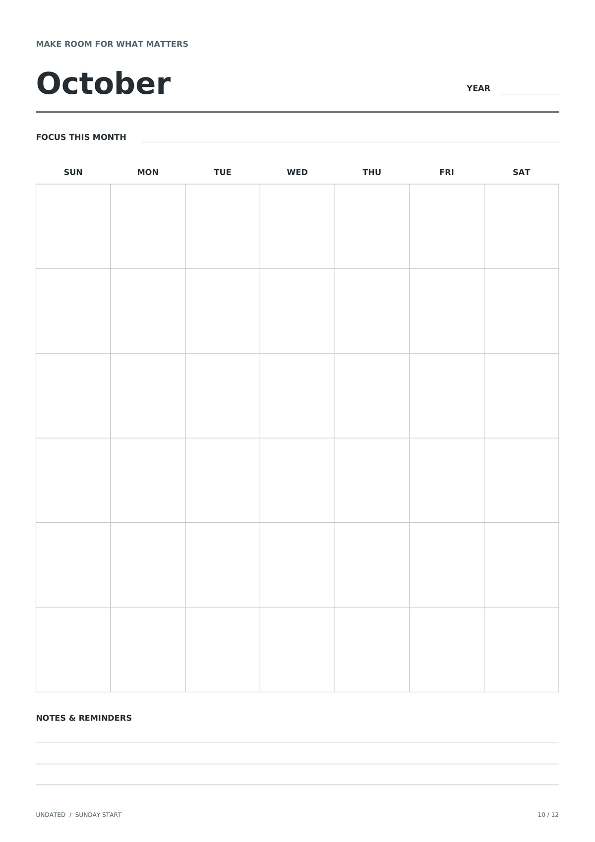 Monthly and yearly calendar printable pack preview