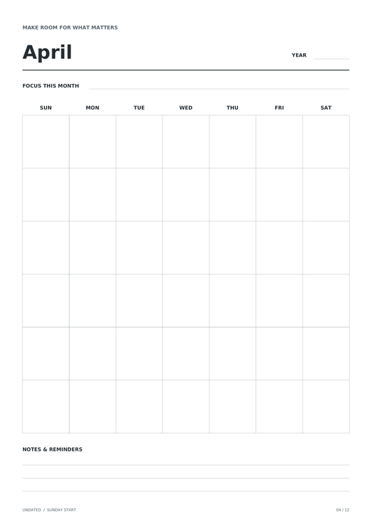 Printable calendar templates with Sunday and Monday start options