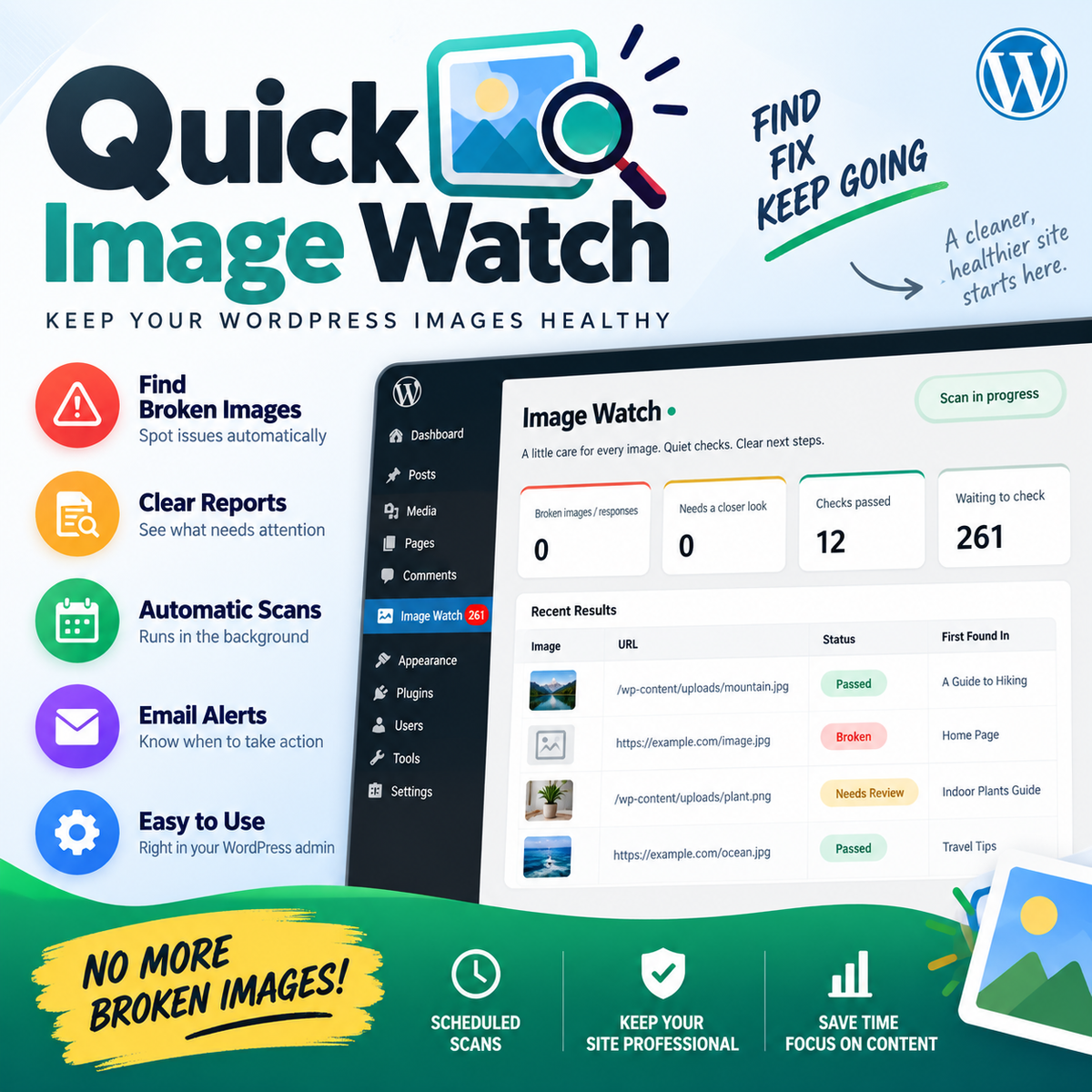 Quick Image Watch WordPress dashboard