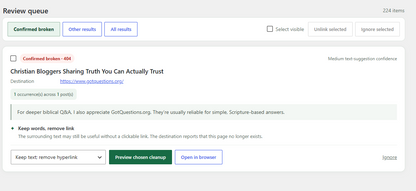 Reviewing broken links before editing WordPress content