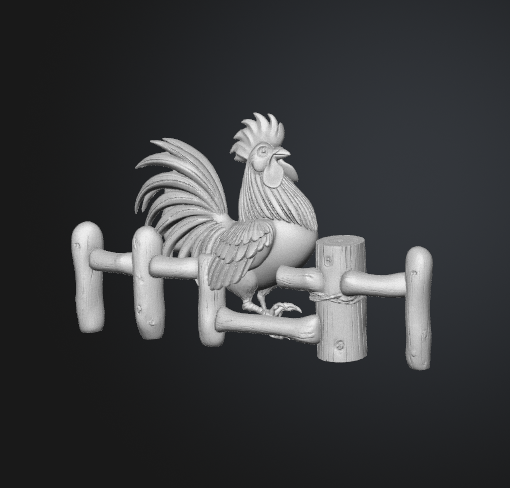Rooster on fence STL 3D model side view