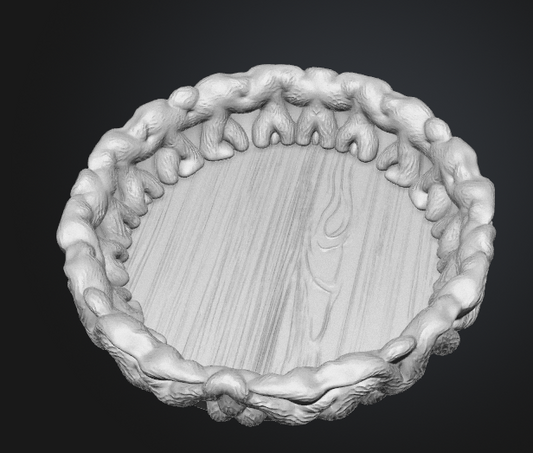 Round woodland tray with raised twisted root border
