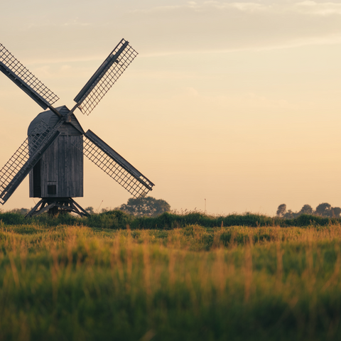 Rural Windmill Over Farm Field – 6s Golden Hour Stock Video