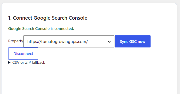 SearchLift AI Google Search Console property selection screen