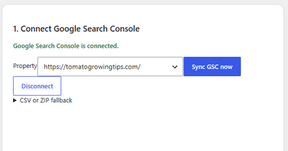 SearchLift AI Google Search Console property selection screen