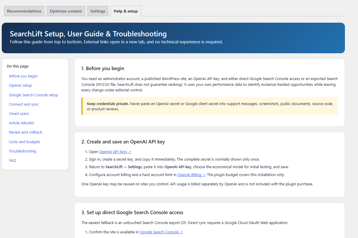 SearchLift AI improving existing Google rankings