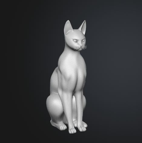Sitting cat figurine STL model viewed from the front