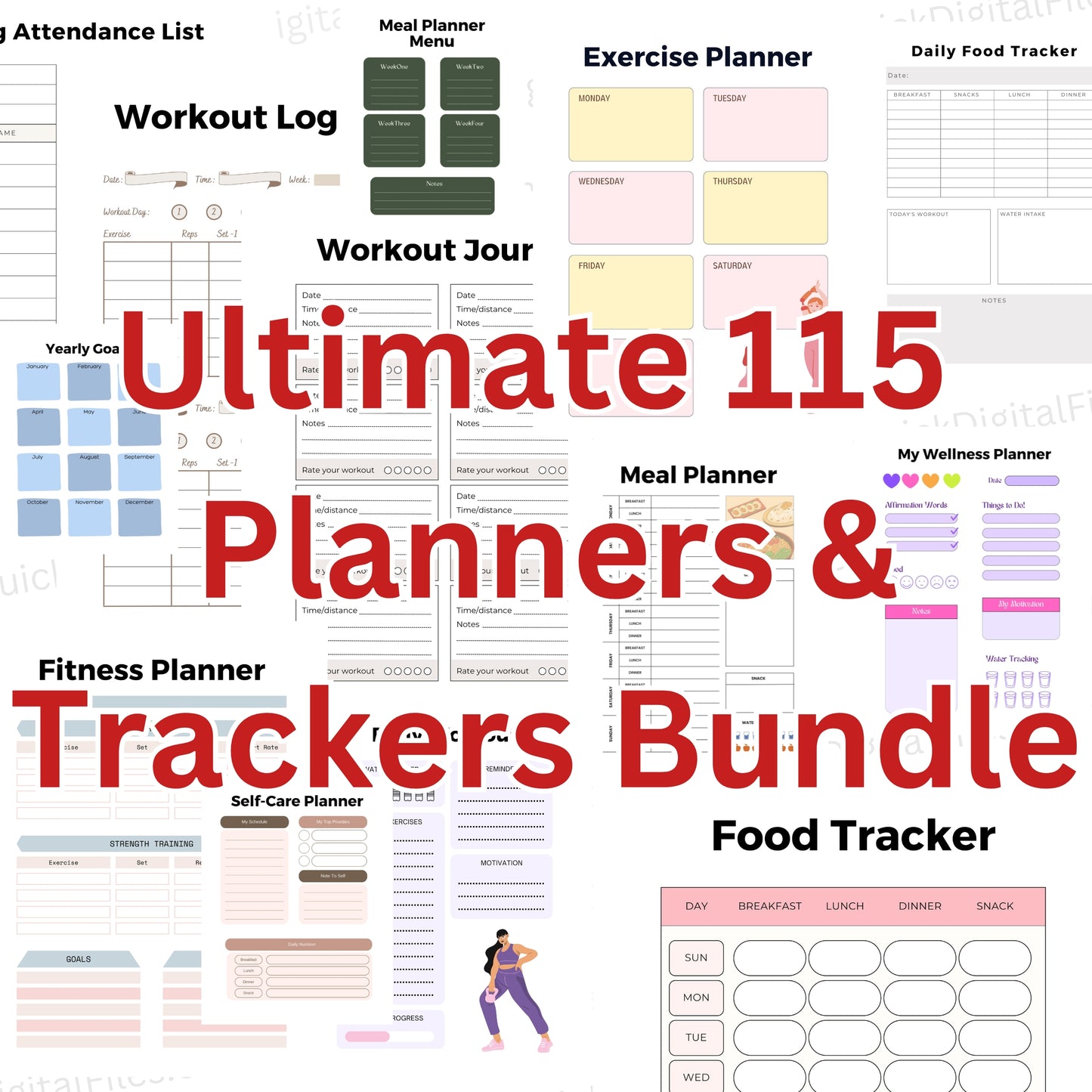 Ultimate 115-Planner Bundle PDF with daily, budget, and fitness planners
