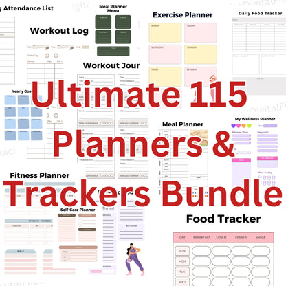 Ultimate 115-Planner Bundle PDF with daily, budget, and fitness planners

