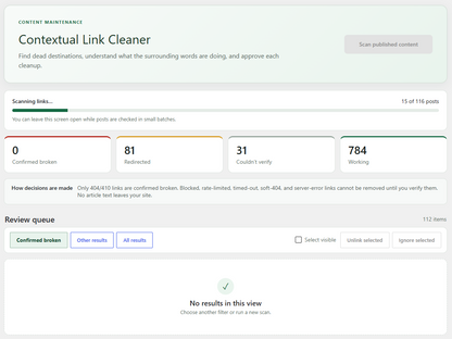 WordPress broken link checker plugin interface