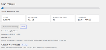 WordPress category management plugin interface