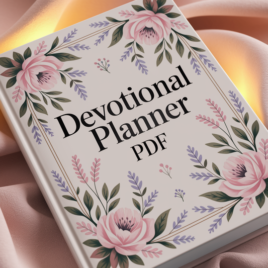 Devotional planner PDF with floral design on a soft pink background