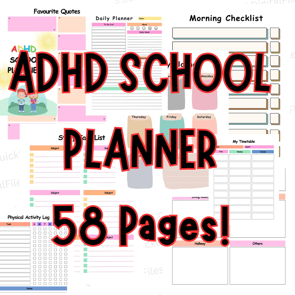 ADHD Student Planner – Printable School Organizer & Study Guide – Quick ...