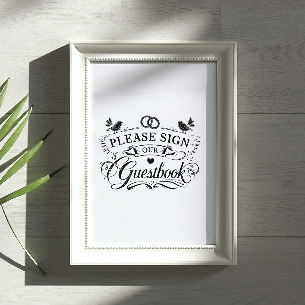Elegant guestbook sign digital art in PNG for weddings.