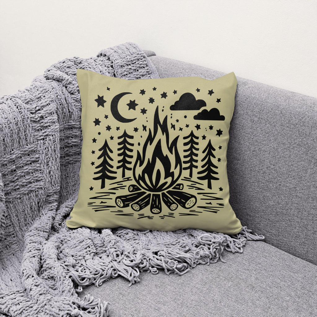 "SVG file of a bonfire with tree silhouettes and starry night background."