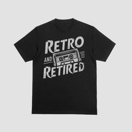 "Retro and retired typography graphic for custom apparel."