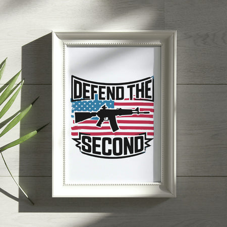 "JPEG of gun rights advocacy design with American flag background."