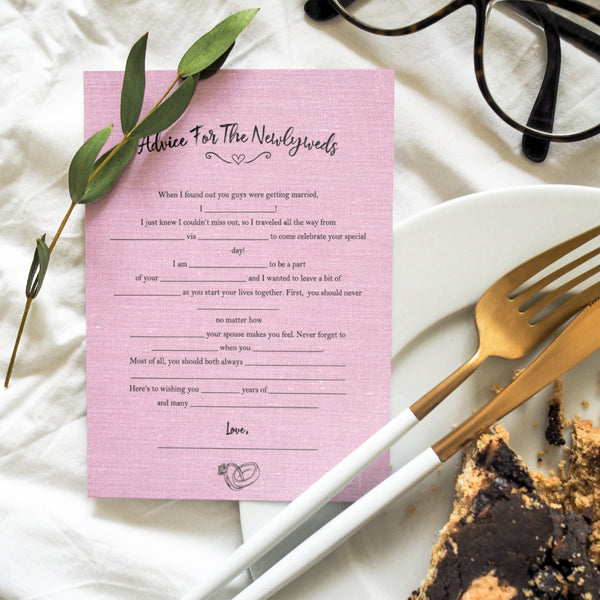 "Digital download PDF of bridal Mad Libs for wedding advice and fun."