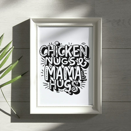 Chicken Nugs & Mama Hugs" Playful Typography Graphic