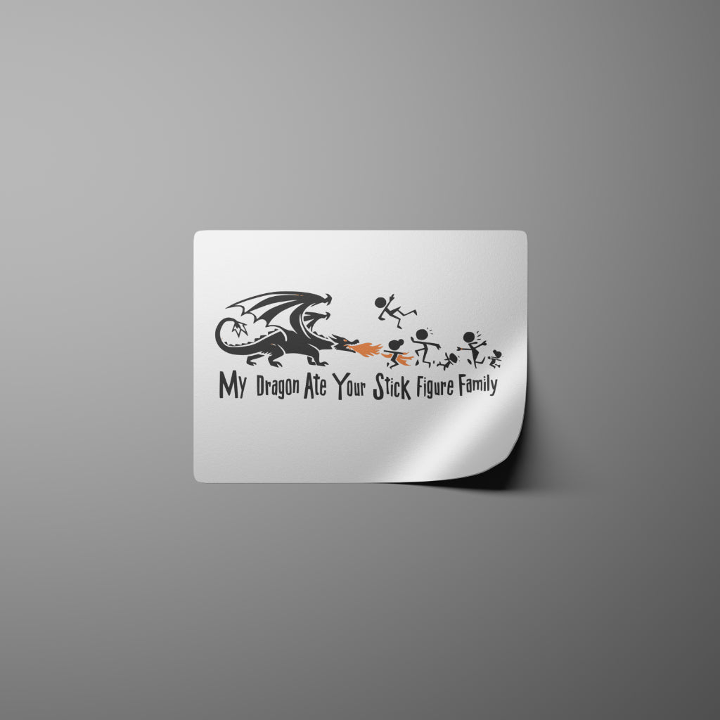 Sarcastic dragon and stick figure family design JPEG for bumper stickers.