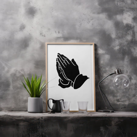 "Downloadable praying hands silhouette for custom projects and decor."