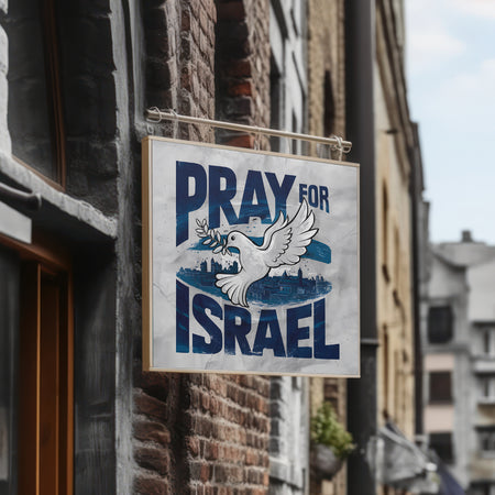 "JPEG of dove flying over Jerusalem with Pray for Israel message."