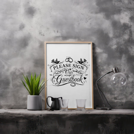 Ornate guestbook sign digital art in PNG for weddings.