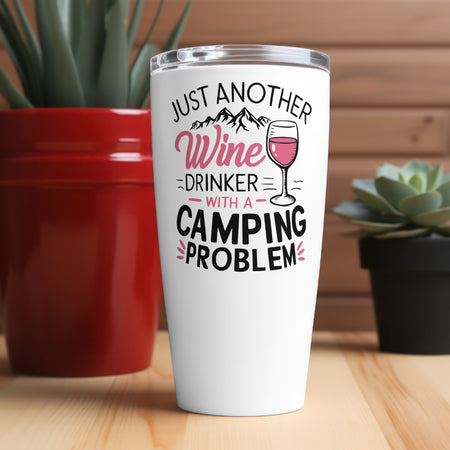 Playful wine and camping themed text design PNG.