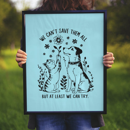 "SVG, PNG, JPEG of cat and dog illustration with a hopeful rescue message."